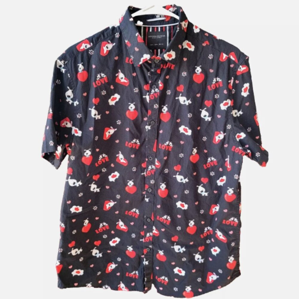 Denim‎ and Flower Ricky Singh Shirt Mens L Dog Puppy Love Hearts Valentines Day